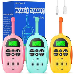 Hpromot Walkie Talkies For Kids Rechargeable 3 Pack Kids Walkie Talkies, Long Range 22 Channels 2 Way Radio Kids Birthday Toy Gift For 3-12 Year Old Boys Girls Outdoor Adventures Camping Hiking