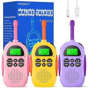 Hpromot Walkie Talkies For Kids Rechargeable 3 Pack Kids Walkie Talkies, Long Range 22 Channels 2 Way Radio Kids Birthday Toy Gift For 3-12 Year Old Boys Girls Outdoor Adventures Camping Hiking