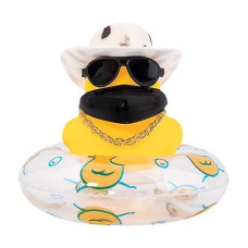 Wonuu Car Duck Rubber Duck Car Ornaments Duck Car Dashboard Decorations With Cute Headband Swim Ring Necklace Sunglasses, A-Cowboy Hat White Black Spot