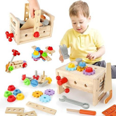 Vextronic Kids Tool Set, Wooden Toddler Tool Set With Tool Box/Bench, Montessori Toys For 1 2 3 4 5 6 Year Old, Play Toy Tools Kit, Educational Stem Construction Christmas Birthday Gift For Boys Girls