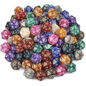 Ciaraq Dnd Polyhedral Dice (100Pcs) With A Dice Bag Compatible With Dungeons And Dragons Dnd Rpg Mtg Role Playing Table Games (D20 Dice, 10 Colors-100 Pcs)