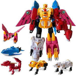 Wenbeier Animals 5-In-1 Combined Large Robot Toys Take Apart Toys -5 Action Figures Including Lion Dragon Whale Phoenix Bear Combine Into A Robot Deformation Toys Or Kids Ages 6 7 8 9 10（10“）