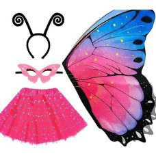 Irolewin Toddlers Kids Butterfly-Wings-Costume For Girls Halloween Costumes Fairy Butterfly Cape Rainbow Tutu Headband