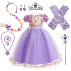 Princess Rapunzel Costume For Girls Rapunzel Dress With Accessories For Birthday Party Halloween Christmas Dress Up Costume (140(7-8T))