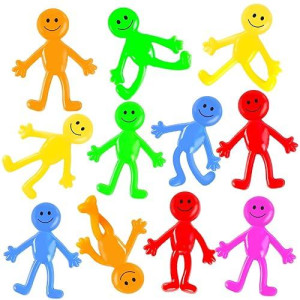 Poplay 60Pcs Smile Face Bendable Man, Stretchy Figures Party Favors Gooey Bendy Fidget Toys For Stress Relief, Valentine Goodie Bag Stuffers, Classroom Exchange Prizes