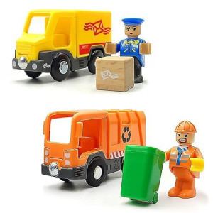 Dshmixia Garbage Mail Truck Small Toys Cars For 3 5 Year Old Boys Magnetic Couplings City Vehicle For Wood Train Set For Children Inside Outside Toys (City Set)