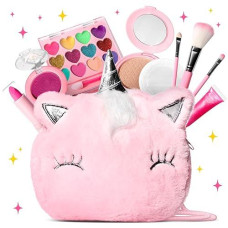 Uloveme Kids Real Makeup Kit For Little Girls - Real, Non Toxic, Washable Make Up Toy - Umicorn Toys Gift For 3 4 5 6 7 8 9 10 12 Years Old Girls Birthday (Pink Umicorn)