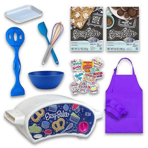 Ultimate Easy Baking Oven Bundle For Kids With 19 Items - Oven, 2 Refill Mixes, Apron, Hat, Bowl, Spatula, Whisk, 9 Stickers, Baking Pan & Tool (Powerful Purple Baker Bundle)