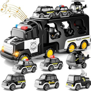 Doloowee Police Truck Toys For Kids 3 4 5 6 Years Old, 7 In 1 Truck Friction Power Toy Car Christmas Birthday Gifts For Boys & Girls 3-5 Years Old