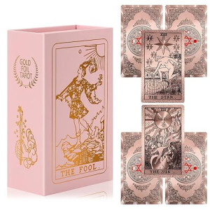 Tarot Cards，Gold Tarot Cards With Guide Book Waterproof And Wrinkle Resistant Tarot Gold Foil Tarot Cards For Beginners Tarot Deck Tarot Cards With Meanings On Them Tarot Card Oracle Cards(Rose Gold)