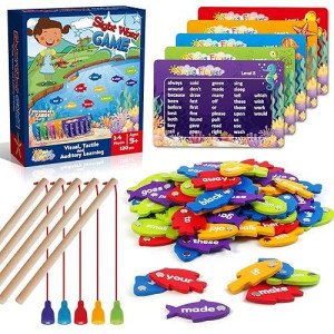 Springflower Wooden Magnetic Sight Word Fishing Game, Sight Word Educational Toy For Age Of 3,4,5,6 Year Old Kids, Boys & Girls,Homeschool,Visual, Tactile And Auditory Learning