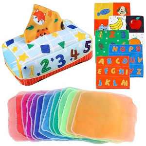 Baby Sensory Tissue Box Toy - Montessori Toys For Babies 0 6 9 12 18 Month - Infant Gifts For 1 2 3 One Year Old Boy Girl - Newborn High Contrast Crinkle Toys Toddler Educational Learning Activities