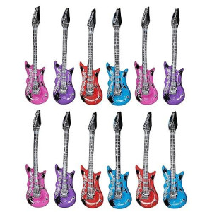 Zugar Land Rock Inflatable Guitar (40 Inches) Vinyl. Perfect Party Favor, Dj Dance 80S Rocker (Rock-N-Roll (12 Pack)), Multicolor