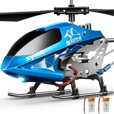 Syma Remote Control Helicopter, S107H-E Aircraft Toy With Altitude Hold, One Key Takeoff/Landing, 3.5 Channel, High&Low Speed, Led Light, Fly Indoor For Kid Boy Beginner, 16Min 2 Battery Blue Upgraded