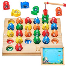 Wooden Magnetic Fishing Game For Toddlers, Alphabet Educational Color Sorting Games Puzzle, Fine Motor Skills Toy With Letters, Preschool Learning Abc Cognition Toys Gift For Kids 3 4 5 Years Old