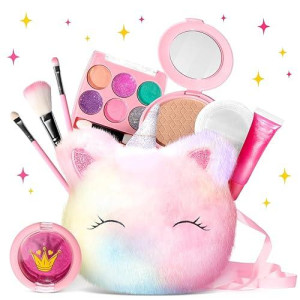 Uloveme Kids Washable Makeup Kit For Girls 4-6 With Small Coin Purse(5.5X5.25In) - Real, Non Toxic Makeup For Little Girls - Umicorns Gifts For Girls