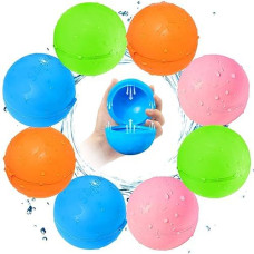 Reusable Water Balloons Quick Fill Soft Silicone Self Sealing Water Balls Outdoor Water Toys With Mesh Bag For Outdoor Summer Fun Party Kids Outside Play Water Games Gift Pool Activity (8Pack-V)