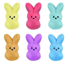 Toporty Easter Bunny Plush Toys 6Pcs Easter Peep Plush Cute Animal Bunny Stuffed Doll Toy Easter Basket Stuffers Toys For Kids