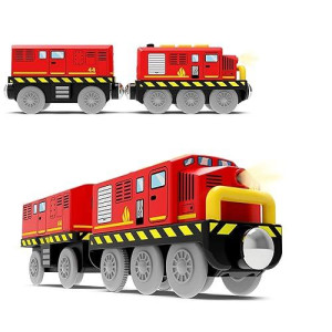 Train Toys Battery Operated Locomotive Train For Wooden Track, Motorized Train For Toddlers With Magnetic Connection, Compatible With Thomas, Brio, Chuggington, Melissa And Doug