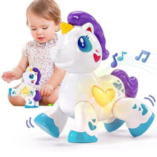 Hahaland Toys For 1 Year Old Girl Toddler Girl Toys Unicorn Musical Light Up Baby Girls, Interactive Travel One Year Old Baby Girl Valentines Gifts