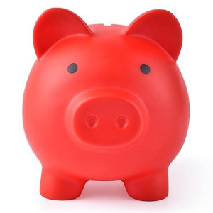 Pjdrllc Large Piggy Bank, Unbreakable Plastic Money Bank, Coin Bank For Girls And Boys, Large Size Piggy Banks, Practical Gifts For Birthday, Easter, Christmas (Red)