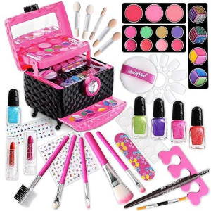 Makeup Kit For Kids, Funkidz Washable Play Pretend 60 Pcs Cosmetic Toys Make Up Box Gift For Little Girls Ages 6-12