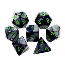 Black And Grey Gemini Mini Dice With Green Colored Numbers 10Mm 38In Set Of 7 Chessex