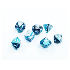 Steel And Teal Gemini Mini Dice With White Colored Numbers 10Mm 38In Set Of 7 Chessex