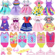 Zita Element 16 Pcs 5.3 Inch - 6 Inch Girl Doll Clothes And Accessories - 3 Dresses, 3 Swimsuits, 2 Shoes, 5 Outfits Hangers, 1 Skateboard, 1 Glasses And 1 Toy Dog