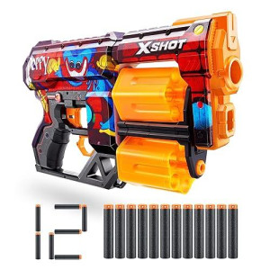 X-Shot Skins Dread Blaster - Poppy Playtime (Toony) By Zuru With 12 Darts, Rotating Double Barrel, Air Pocket Dart Technology, Toy Foam Blaster For Kids, Teens And Adults