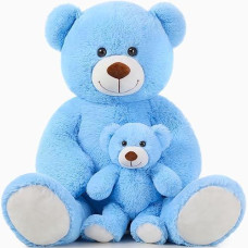 Morismos Giant Teddy Bear Stuffed Animals, Soft Big Mommy And Baby Bear, Large Teddy Bears Baby Shower For Girlfriend On Valentine Christmas 39 Inch, Blue