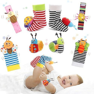 Wrist Rattle Foot Finder Sock For 0-36Months Baby Boys And Girls, Newborn Baby Soft Hand & Feet Rattle 0-3 Years, Arm Leg Babies Development Toys For Infant Bebe (Mg-8 Pcs)