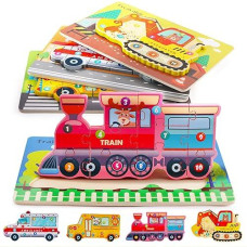 Puzzles For Toddlers 1-4 Years Old, 4 Pack Wooden Transportation Puzzles Toys Gift For Kids Boys Girls, Montessori Educational Learning Toys Ages 1 2 3 4 5