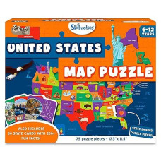 Skillmatics United States Map Puzzle - 75 Piece Jigsaw Puzzle, Educational Toy, Geography For Kids, 250+ Facts About The States Of America, Gifts For Boys & Girls Ages 6 To 12