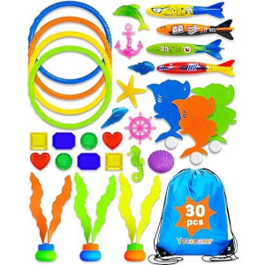 Yetonamr 30 Pcs Pool Toys For Kids Ages 3-5, 4-8, 8-12, Pool Games Diving Toys Swimming Pool Toys Sets With Storage Bag Toddler Gifts Pool Bath Toys Water Swim Toys For Boys Girls