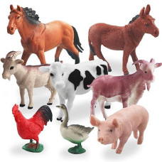 8 Pcs Big Animal Figurines Toys, Farm Realistic Plastic Animals Playset, Educational Preschool Learning Toy Playset For Kids Toddlers