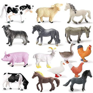 15 Pcs Mini Figures Toys Realistic Farm Animal Figurines, Plastic Learning Educational Playset Animal Themed Party Supplies Cake Topper Ornaments For Easter Egg Birthday Christmas