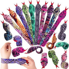 Shindel 10Pcs Snake Slap Bracelets, Stuffed Snap Bands Reptile Snap Bracelets Fuzzy Animal Bracelet For Birthday Party Favors Halloween 10 Assorted Designs