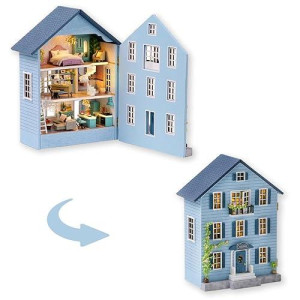 Tukiie Diy Miniature Dollhouse Kit With Furniture, 1:32 Scale Creative Room Opened & Closed Mini Wooden Doll House For Kids Teens Adults(Molan House)