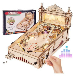 Rokr Miniature Pinball Machine-3D Wooden Puzzles For Adults-Diy Wood Model Kits For Adults-Toy Gifts For Ages 14 And Up