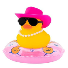 Wonuu Car Dashboard Decorations Pink Cowboy Duck, Rubber Ducks For Car Ornament Accessories With Color Sunglasses Cowboy Hat Pearl And Swim Ring, Hj_Pink Cowboy Hat_Preal B_Duck