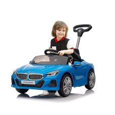 Voupou Push Ride-On Car For Toddlers 1-3, Licensed Bmw Z4 Toddler Push Car With Adjustable Push Rod/Horn Music/Silent Wheel, Push Car For Baby Birthday Gift (Blue)