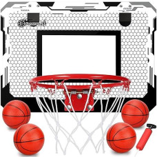 Indoor Over Door Mini Basketball Hoop Set For Kids Adults, Upgrade Wall Mount Basketball Hoop For Wall With Large Dunk Rim, Room Basketball Hoops Game With 4 Small 6" Balls Gift For Boys Girls Teen