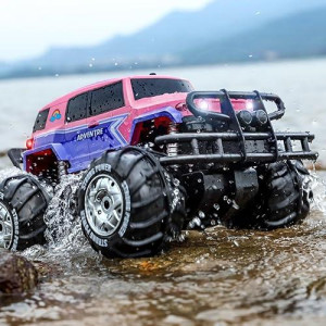 Ruko 1601Amp3 Amphibious Rc Truck For Girls, Ipx6 Warterproof Monster Truck, 1:10 Large Remote Control Car For All Terrain, 2 Rechargeable Batteries For 50 Mins Fun Time, Gifts For Kids