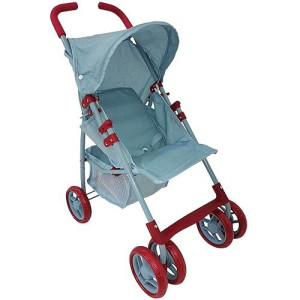 Baby Doll Stroller For Toddler Girls & Big Kids 6-8 Years Old | 28” Baby Stroller For Dolls, Toy Baby Stroller With Cute Ligh Denim Fabric, Mesh Storage Basket, Canopy, Handle Grips, Swivel Wheels