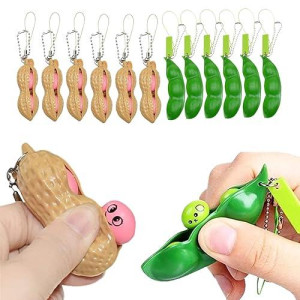 12Pcs Squeeze Bean Keychain Fidget Toys For Skin Picking, Pea Pod Sensory Fidget Toys,Peanut Poppers Fidget Toy,Stress Relief Toys,Party Favors