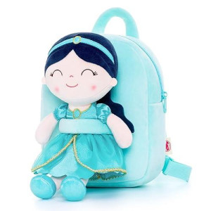 Gloveleya Toddler Backpack For Girls Kids Backpacks Soft Girl Toys Plush Baby Girl Gifts With Plush Princess Jasmins Doll Aqua 9"