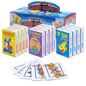 Srenta Kids Card Games Bulk - 12 Pack Classic Card Games For Kids Ages 4-9, Multi Pack Set Includes: Hearts, Go Fish, & Old Maid Playing Cards For Family Game Night, Party Favors & Classroom Prizes