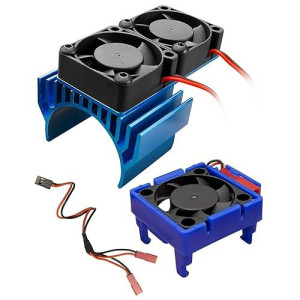 Vxl-3S Esc Cooling Fan And Motor Dual Fan Set Compatible With Traxxas Slash 4X4 Stampede 4X4 Rustler 4X4 Hoss 4×4 Velineon Vxl 3S Heat Sink, Blue