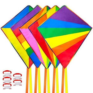 5 Pack Kite For Kids Adults Easy To Fly, Rainbow Kites For Toddlers Age 3-5 Beginners, Kites For Kids Ages 4-8 8-12 Easy To Fly In Low Wind- Large Kite For Family Beach Outdoor Games And Activities